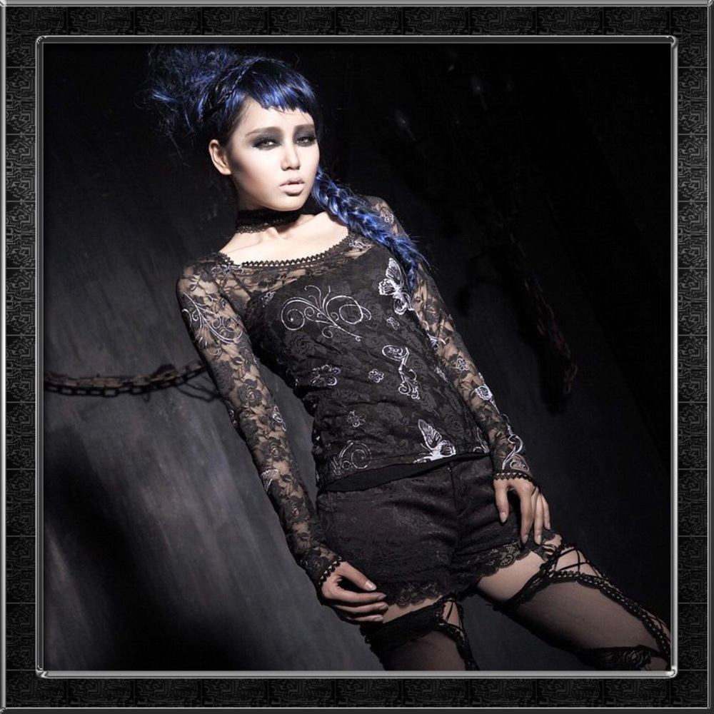 Punk Rave Black Lace Butterfly Top
